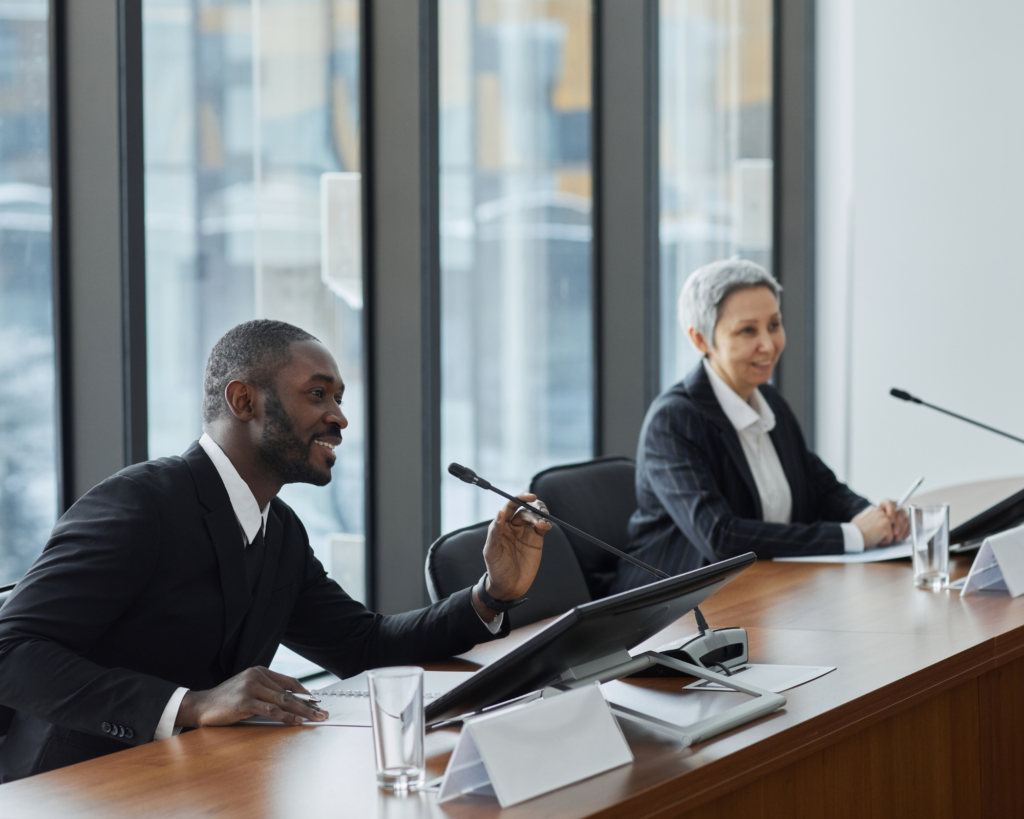 Professional man speaking in meeting